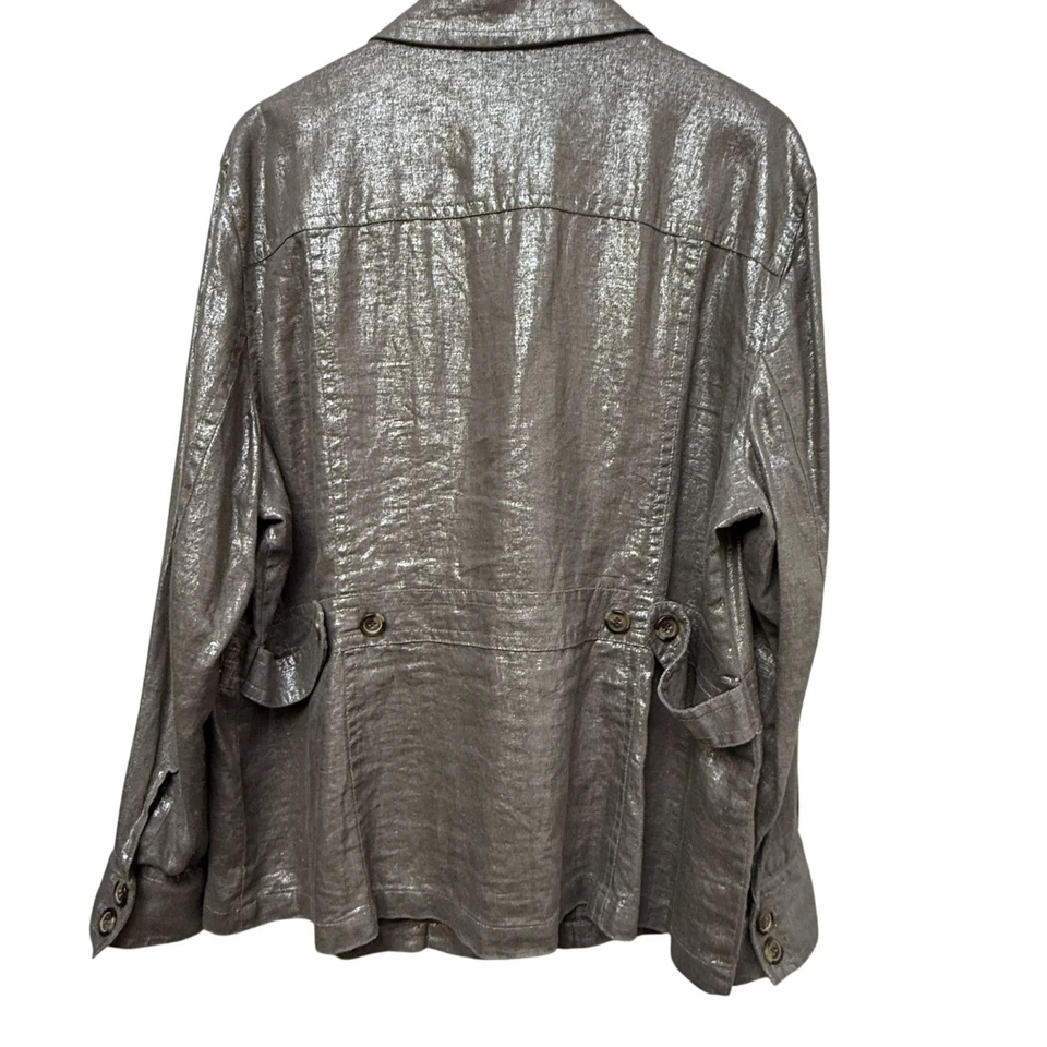 Chaqueta Safari Liz Claiborne Talla Grande 2X 100% Lino Marrón Brillante Utilidad Foto 3 de 4