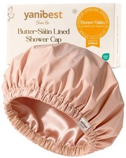 Satin Lined Shower Cap for Women Reusable Waterproof, Large Bath Cap with Sof...