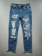 American Eagle Jeans Womens 4 Mom High Rise Destroyed Medium Wash Stretch Denim