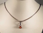 Silver Flat Curb Chain With Amber Pendant