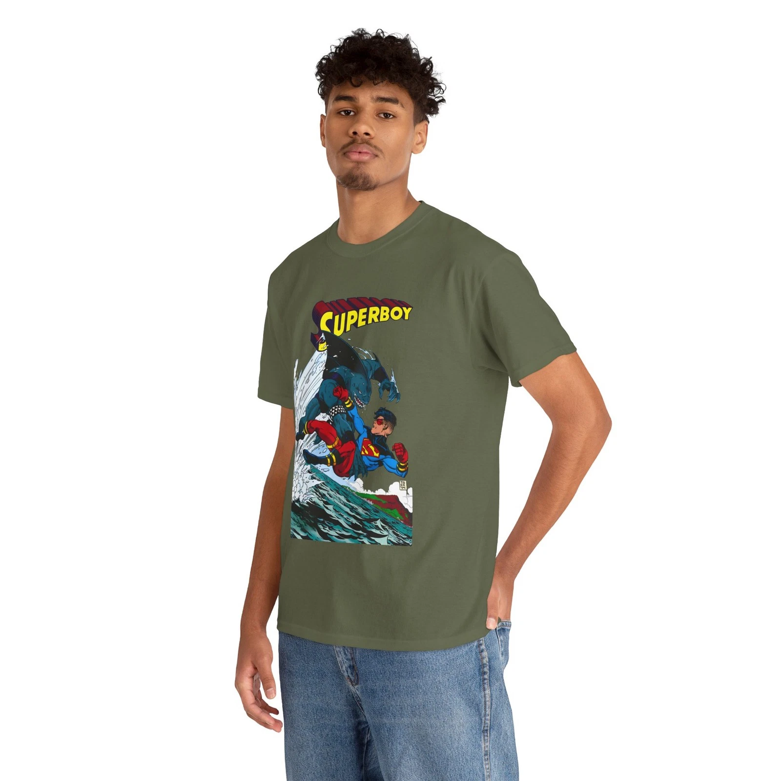 Superboy Vs King Shark T-Shirt - Tom Grummett Art - Superman Family - DC Comics