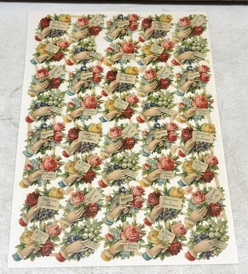 Victorian Die Cut M&S #2563 Floral Hand w/ Nice Message Scrap glued on Paper L12