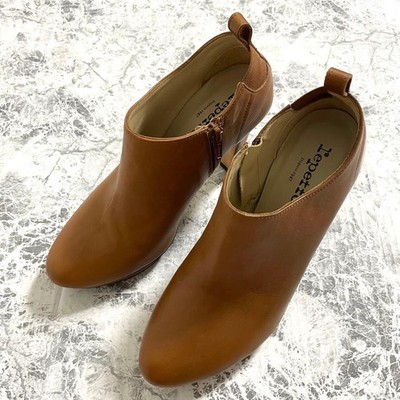 Rare Repetto Leather Short Boots Booties Side Gore Zip Brown EU 38 US 7,5