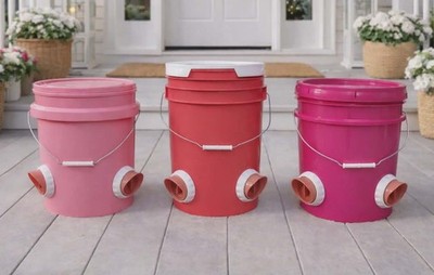 Pink Gravity Chicken/Poultry Feeder with Pink Feeder Ports (5-gal;2port;Fuschia)