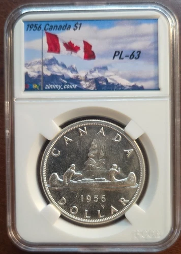 1956 Canada Silver (.800) Dollar • PL-63 • Lower Mintage • Custom Slab!