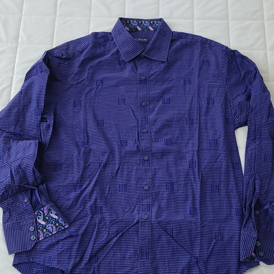 Marco Bramelli Men's Purple Black Geometric Dress Shirt 100% Cotton L