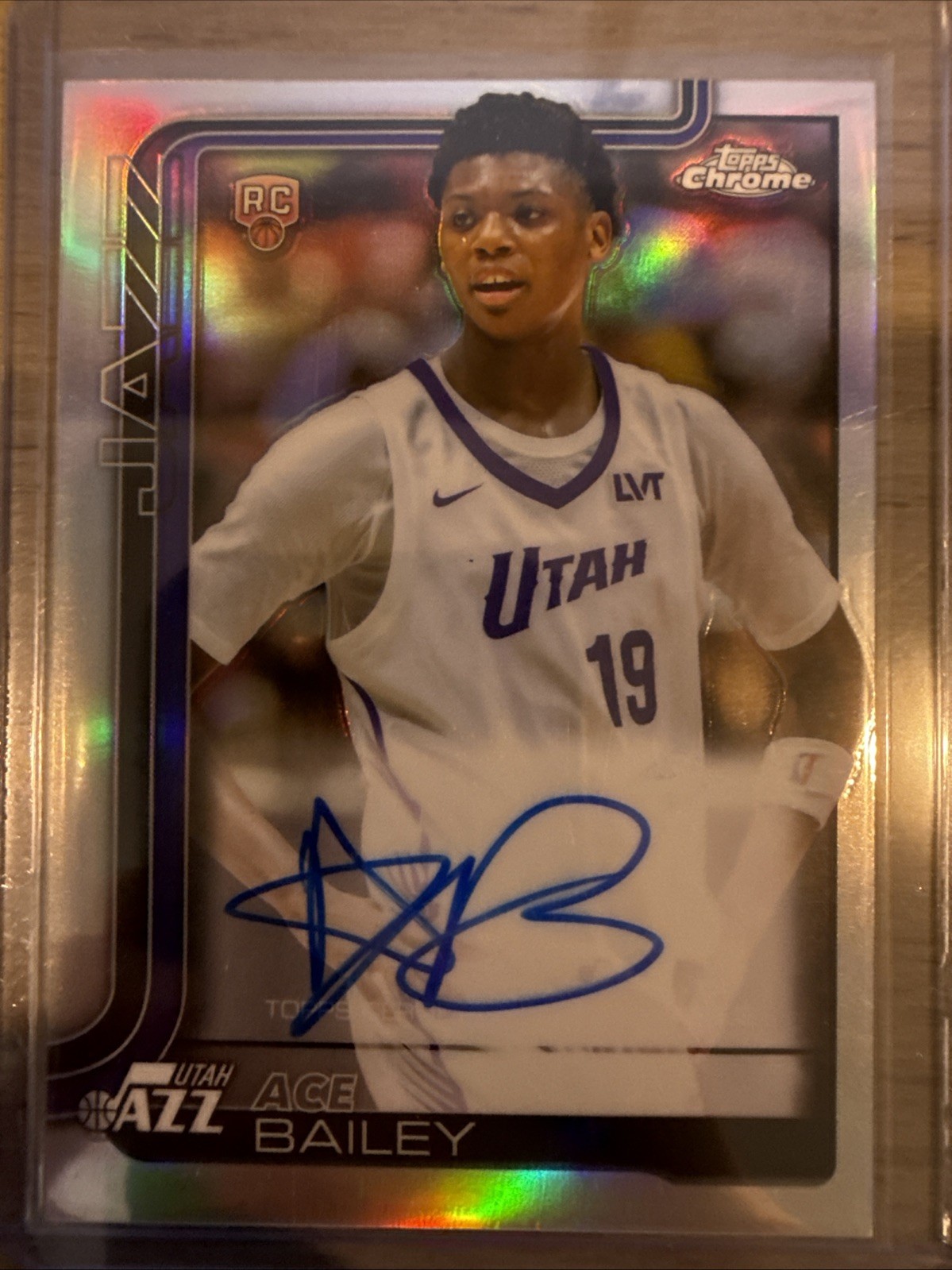 2025-26 Topps Chrome Ace Bailey Rookie Refractor Auto #TCAR-AB Jazz (On Card)