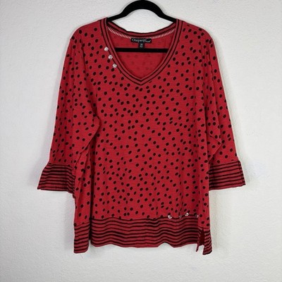 Onque Casual Red And Black Pullover Blouse Size 2X, fun polka dot print, casual