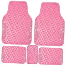 Bling Leather Car Mats Shining Front And Rear 5PCS Pink Leather Diamond