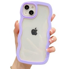 Cute Clear Curly Wave Frame Case for iPhone 16 Plus - Wavy Shockproof Cover, Pur