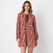 Anna Sui Silk Shift Mini Dress Women's Sz 8 Pink Burgundy