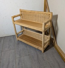 Vintage Boho Chic Coastal Wicker Rattan 2-Tier Wall Shelf Bathroom Rack K36