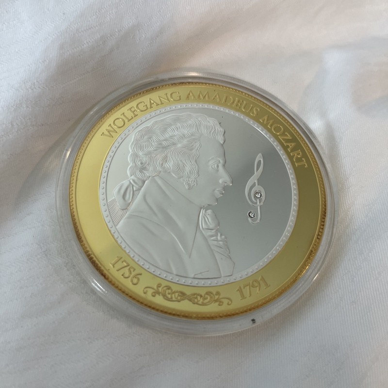 Large Wolfgang Amadeus Mozart Classical Composers Medallion, Gold-Silver Plated