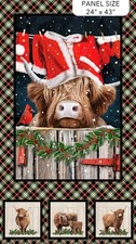 24" X 43" Panel Highland Heart Christmas Highland Cow Cotton Fabric D605.04