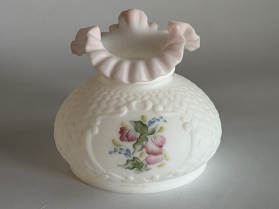 Fenton Satin Lamp Shade Replacement Signed D Anderson Floral Basketweave Glass