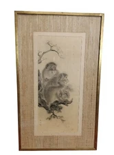 AFTER MORI SOSEN. PAIR OF MONKEYS. ENGRAVING ON SILK. JAPAN. 19TH-20TH CENTURY