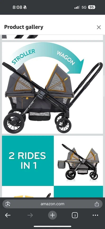 Evenflo Pivot Xplore All-Terrain Double Stroller Wagon - Adventurer Gray  - Image 2 of 4