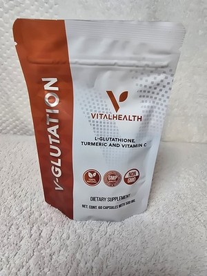 VitalHealth V-Glutation L-Glutathione Turmeric Vit C 60 Caps 500mg Non-GMO