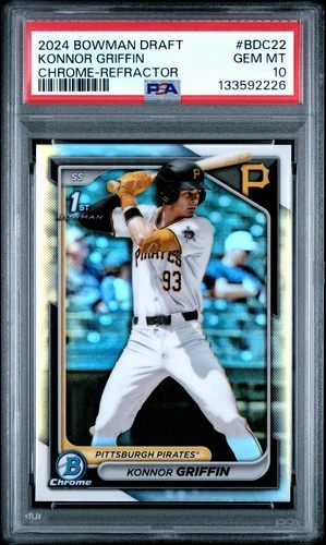KONNOR GRIFFIN 2024 BOWMAN DRAFT CHROME REFRACTOR 1ST PIRATES #BDC22 PSA10🔥