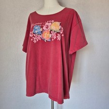 NWT Crazy Shirts Hawaii Fish Floral Cotton Paradise Red Dyed T-Shirt Women's XL