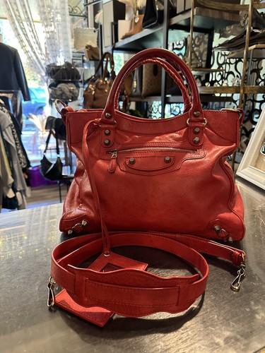 Bolso de ciudad clásico de cuero rojo Balenciaga 115748 100 % auténtico nuevo con etiquetas - Imagen 4 de 17