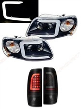 Faros proyectores LED C-Bar negros + luces traseras LED para Ford F-150 1998-2003