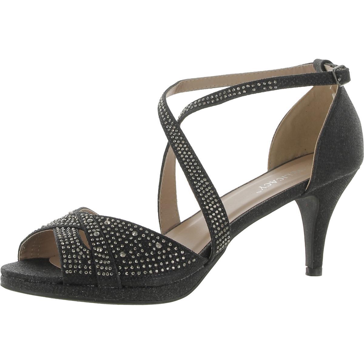 Изящные женские черные туфли на высоком каблуке с ремешками и стразами, 10 средних (B, M) BHFO 0262