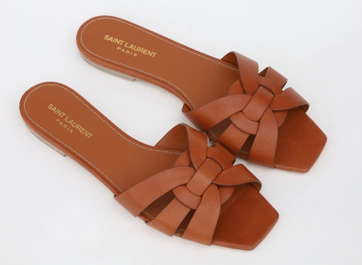 Slides piatti Saint Laurent YSL Tribute Mules taglia 41 US 11 in pelle marrone