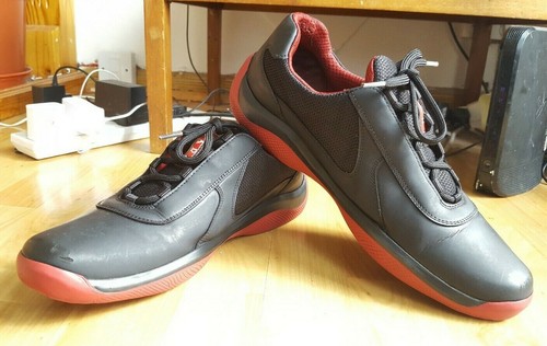 Prada Americas Black Red Trainers UK 10 - Picture 1 of 9