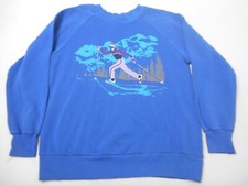 Vintage 80s Raglan Sweatshirt Crewneck Skiing Graphic Mountains Blue Size Medium