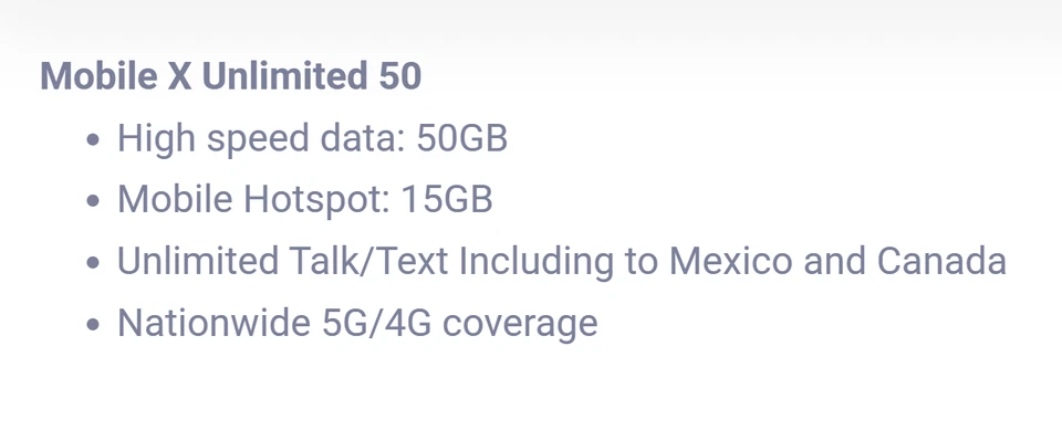 1month mobileX Prepaid Unlimited Talk & Text + 50GB data, $50 value - Image 2 of 3