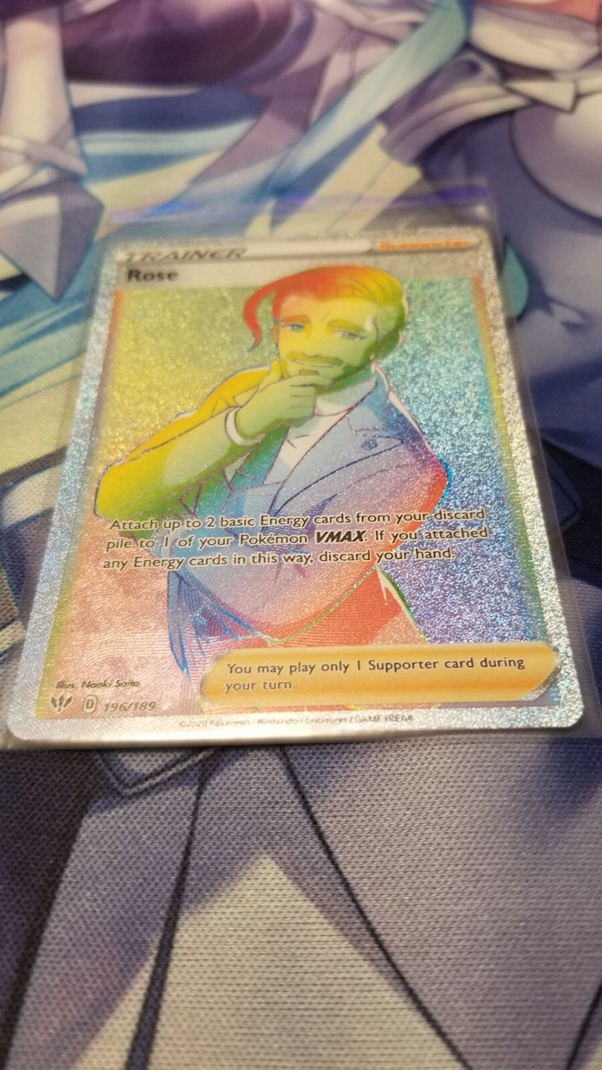 rainbow rare rose pokemon card Roseanne's Backup 180/172 Secret (SWSH Shining Stars) + 1 TitanCards Toploader Toys Included in an acrylic case for lasting preservation and featuring a striking image of the captivating character Rose 196/189 Rainbow Secret Rare