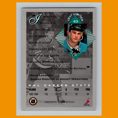Sandis Ozolinsh #43 1994 Leaf Limited San Jose Sharks Hockey Card