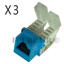 3 Pack Lot CAT6 RJ45 Port 110 Punch Down or Toolless Keystone Snap-In Jack Blue