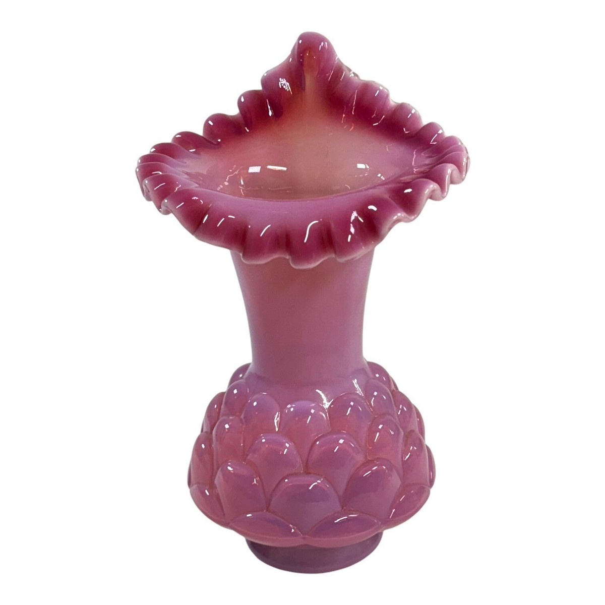 昭和レトロ　marine flapper 手鏡　ピンク　希少 Fenton Jacqueline Tulip Vases Pink Opaline Fish Scale Jack In The