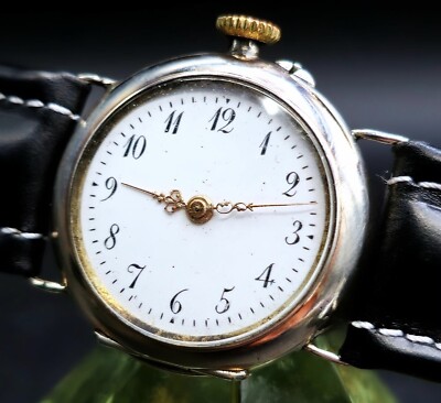 Vintage SWISS WWI Era Silver 1910's Pin Set Trench Watch W/ Superb Dial  Design