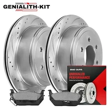 Rear Drilled Rotors Ceramic Brake Pads for 2004-2008 Ford F-150 Lincoln Mark LT