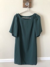 NWT Ann Taylor Petite Size 0P Green Shift Dress Short Sleeve Ruffle