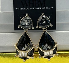 WHBM White House Black Market Statement Earrings Black Crystal Teardrop Dangle