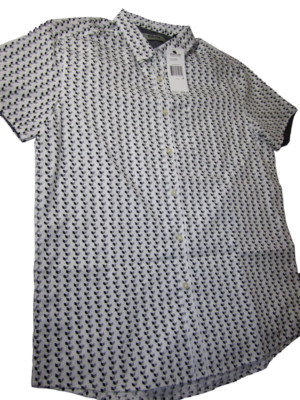 Kenneth Cole Reaction Men's Short Sleeve Printed Button Down Shirt Black Medium