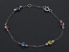 14K White Solid Gold 6" multi-Color Evil Eye Children's Bracelet