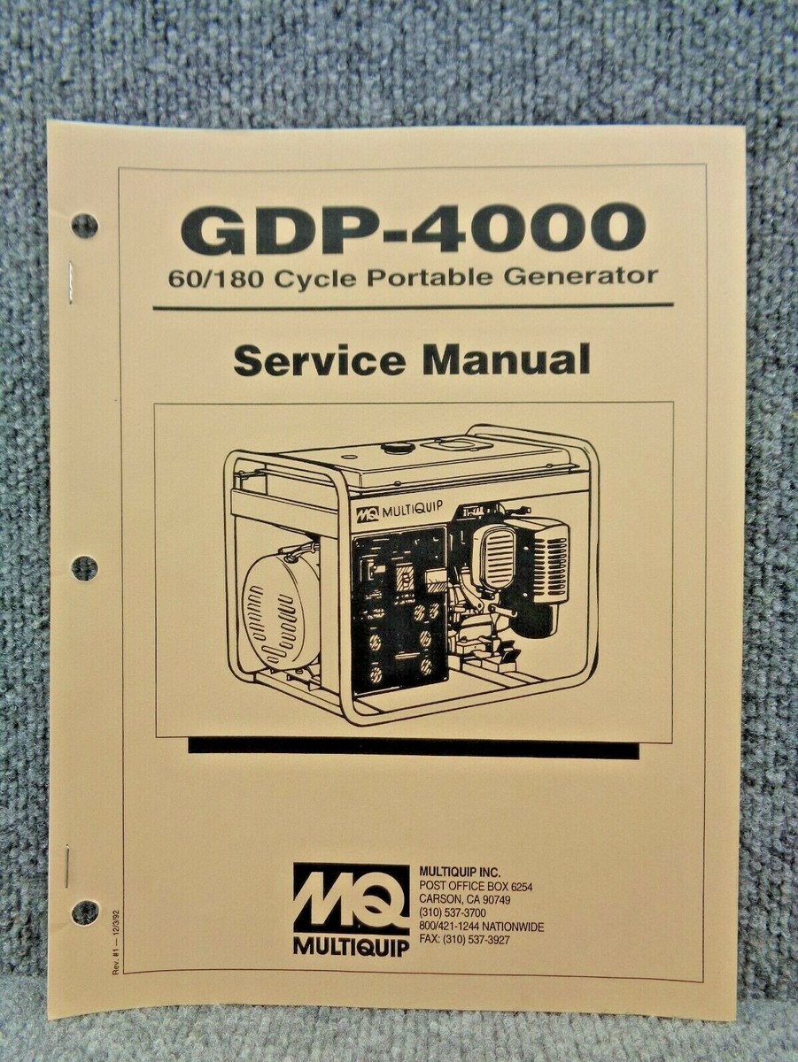 MQ Multiquip GDP-4000 60 180 Cycle Portable Generator Service Manual