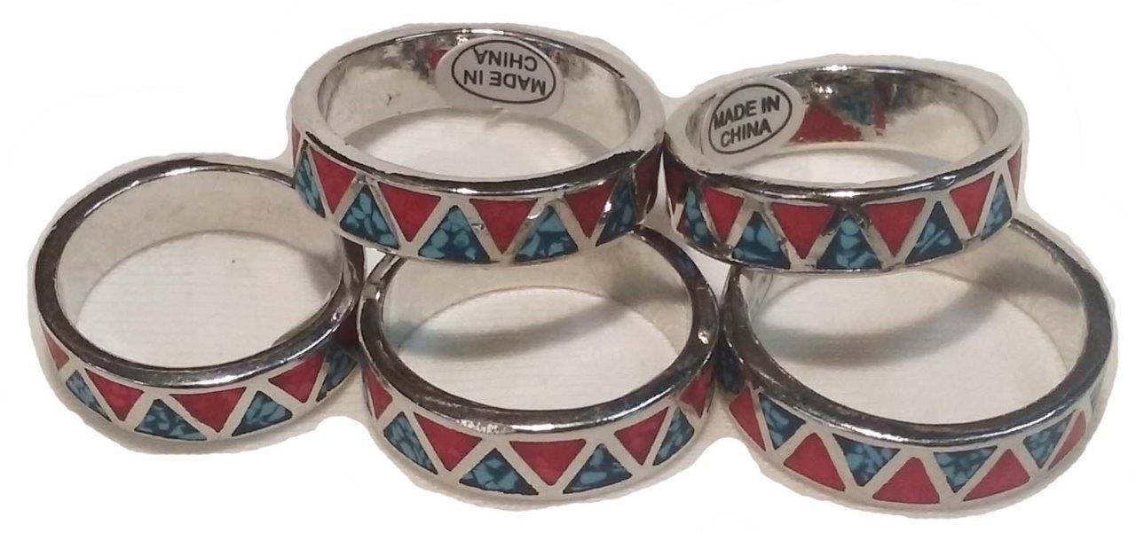 Turquoise Coral Wedding Band Rings for Men and Women Fashion Jewelry #072-image