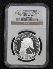 1994 Switzerland St Gallen Shooting Festival Thaler 50 Francs NGC PF69 3XUD