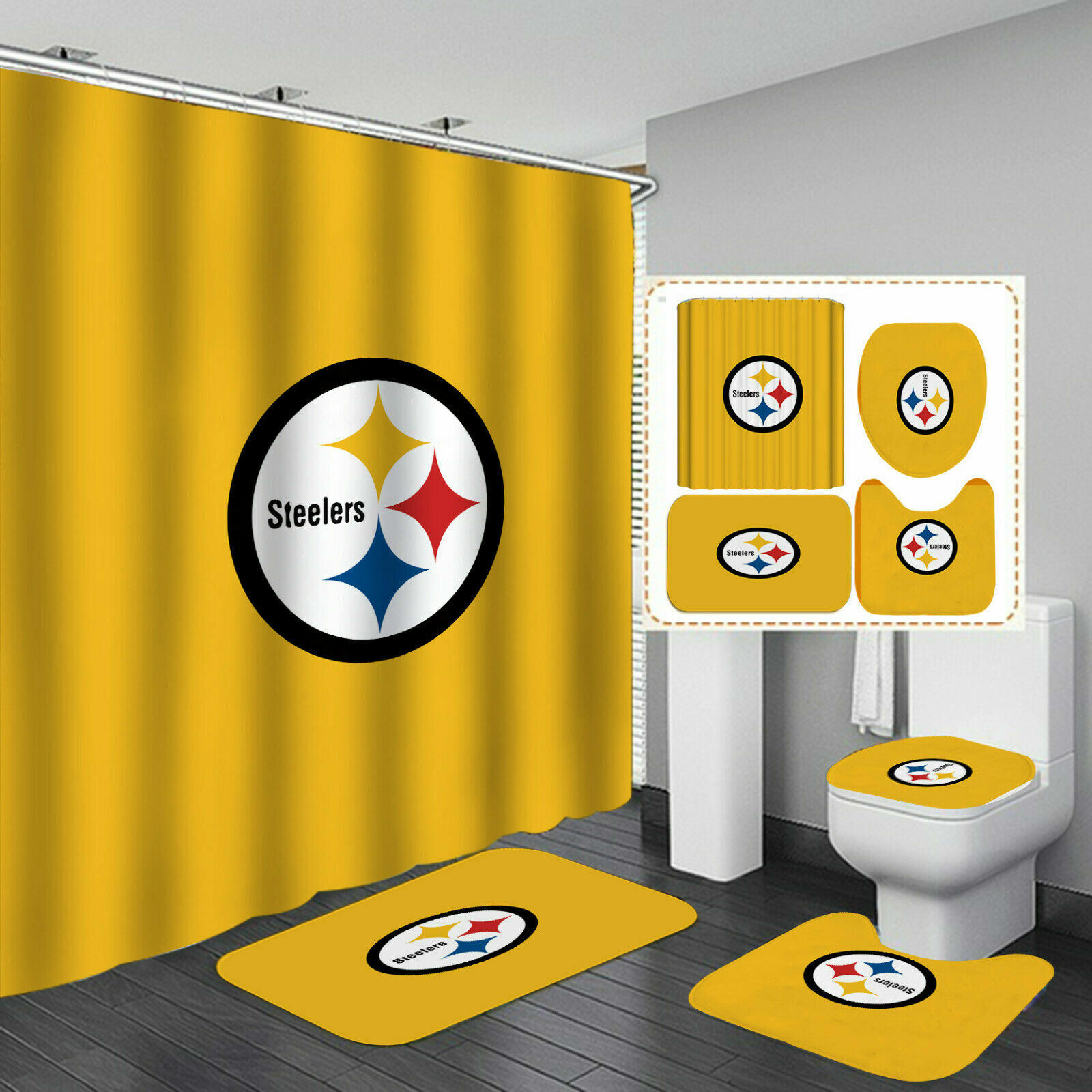 Pittsburgh Steelers Bath Non Slip Rugs Shower Curtain Toilet Lid Cover Mats 4pcs Ebay