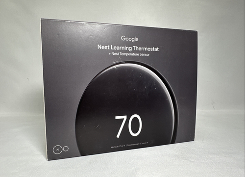 Google Nest Learning Thermostat 4th Gen w/ Sensor - Polished Obsidian - NEW!
