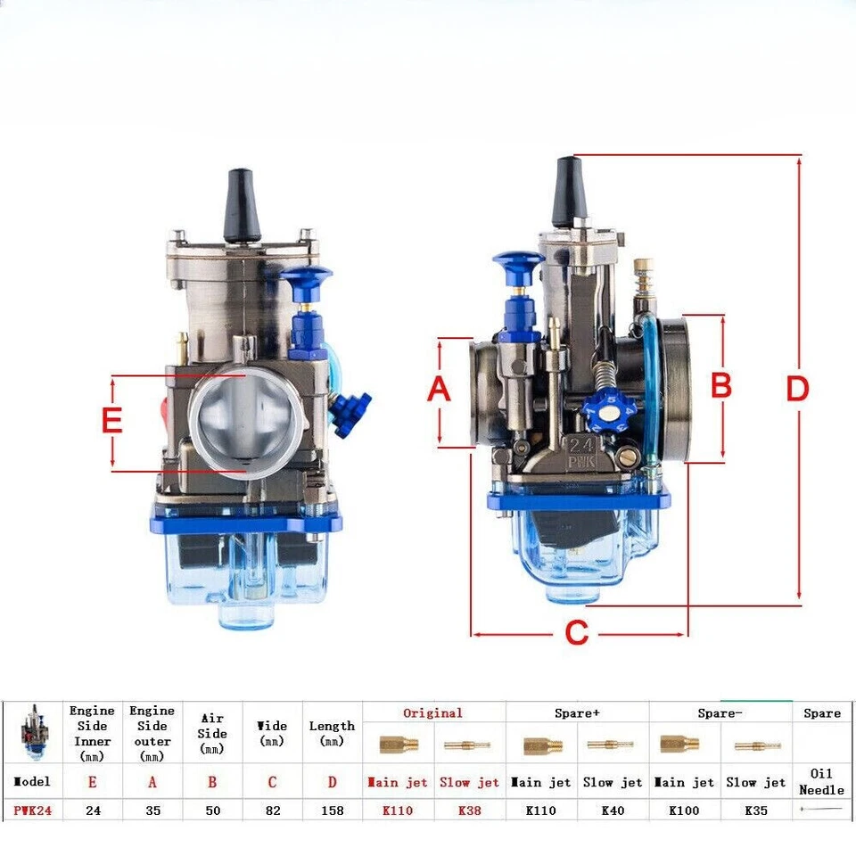 Dirt Pit Bike Scooter Kart ATV PWK 24 24mm Carburetor Power Jet For 50cc-125cc - Image 2 of 4