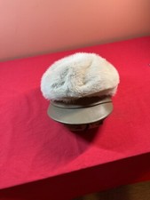 White MINK women's fur hat with Chocolate color Leathe trim, by Lenore Marshall