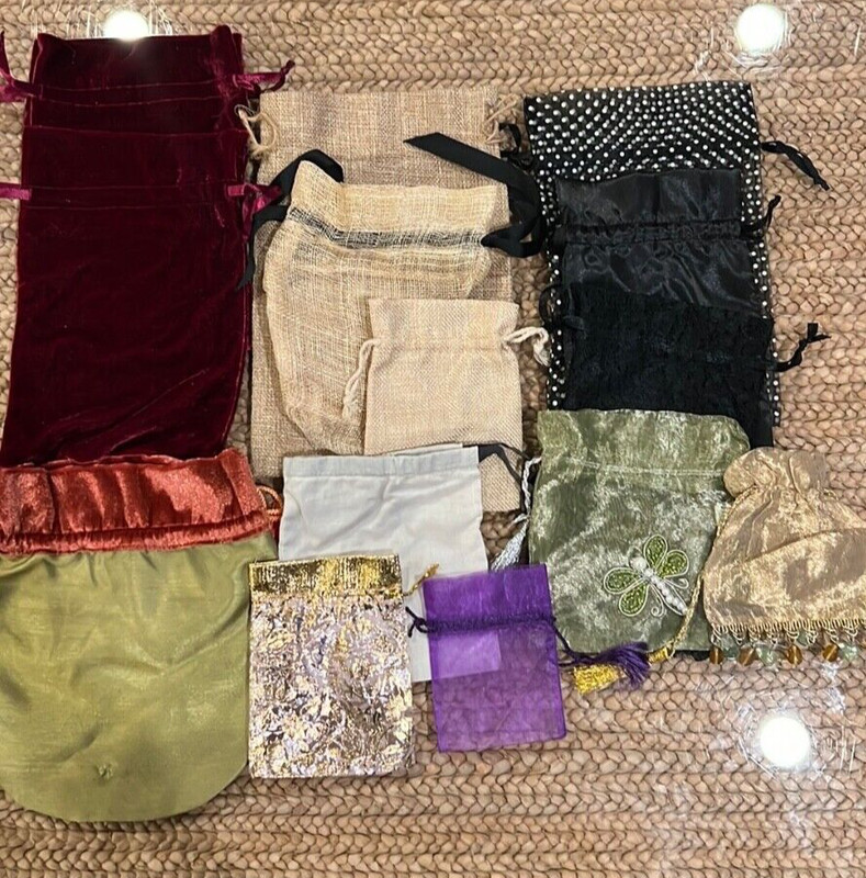 Drawstring Fabric Gift Bag Pouch Set of 14