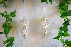 Details Zu Tannenzapfen Glas Zapfen Ca13cm Satz 2 Stück Silber Weiß Deko Weihnachtsdeko